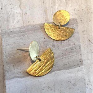 Gold Disk and half circle dangle —Post Earrings
